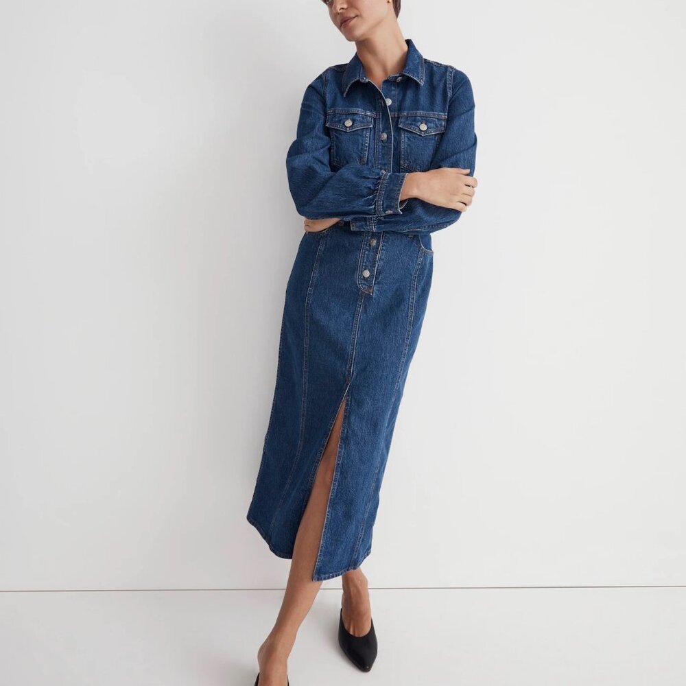 NWOT Madewell Denim Midi Shirtdress in Glissan Wash